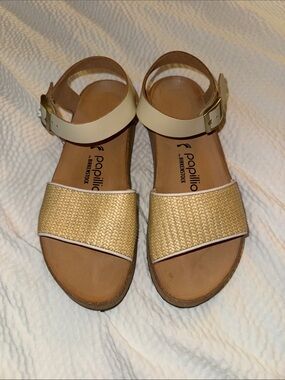 Birkenstock Papillio Raffia Two-Strap Sandals in Cream and Natural
